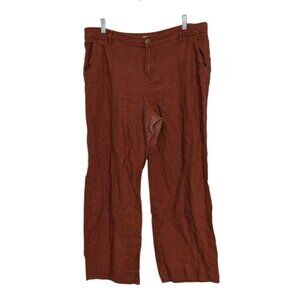 Garnet Hill Classic Linen Trousers Womens Petite Size 12 Brown Rust Pants